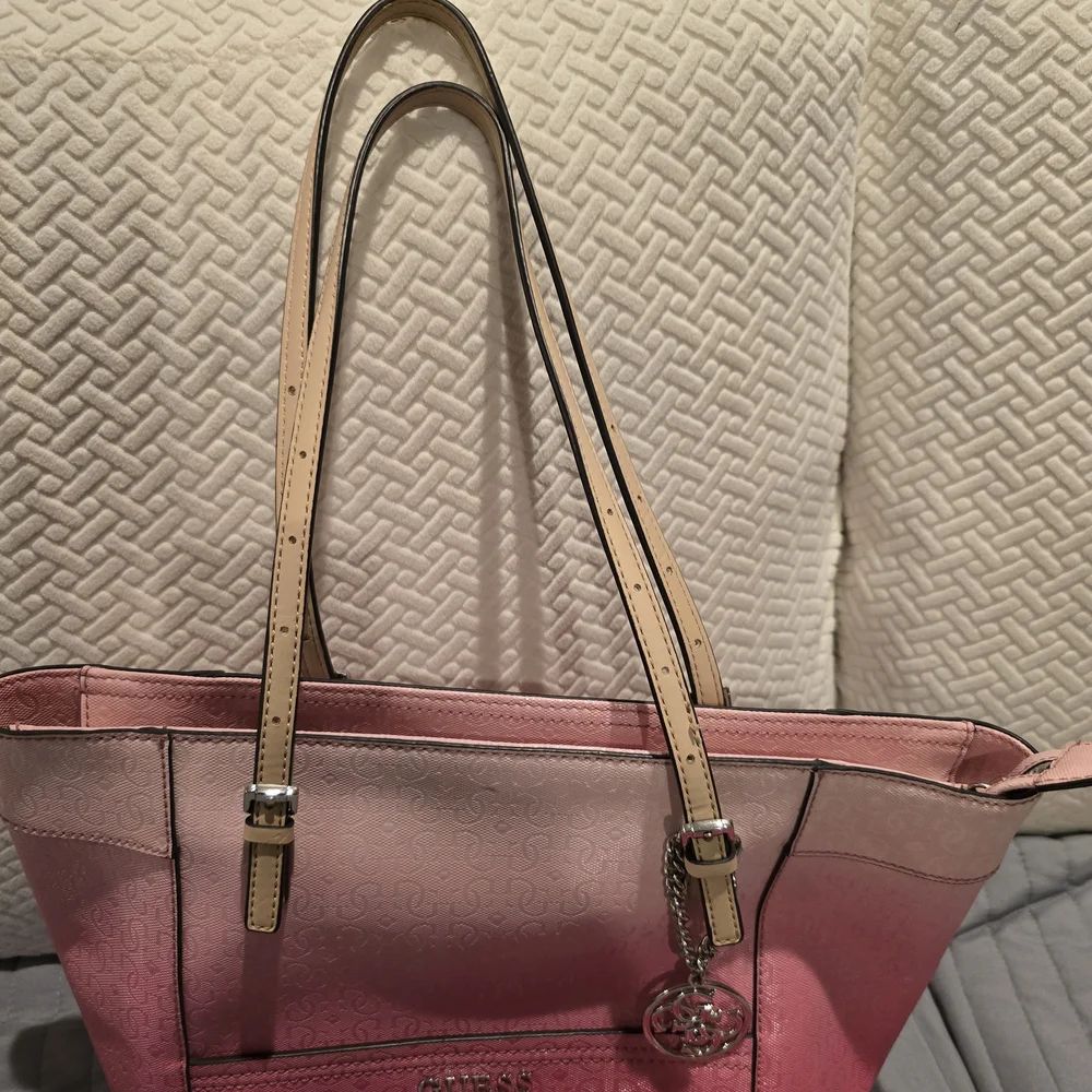Guess Glossy Pink Logo Tote with Matching Wallet - Picture 2 of 4